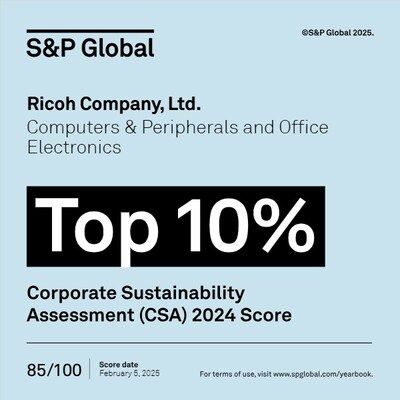 Ricoh has been recognised in S&P Global’s Sustainability Yearbook 2025, ranking in the top 10% of over 7,690 assessed companies for corporate sustainability.