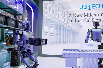two units of Walker S1, the industrial humanoid robot of UBTECH, demonstrate multi-task such as parcel handling and SPS sorting