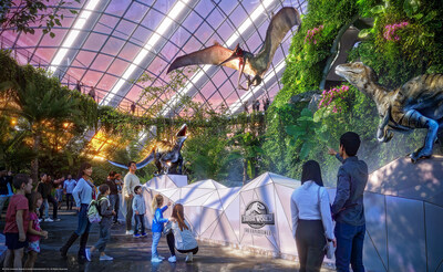 Aviary Attack: A cunning pair of velociraptors appear poised for attack in a primal showdown against a hovering Pteranodon.
