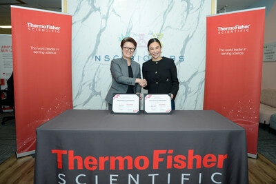 Ms Daphne Teo, Chairwoman of Board and Founder, NSG BIO and Ms. Sho-Wen Yeo, Vice President and General Manager, Southeast Asia & Taiwan, Thermo Fisher Scientific at the MOU signing event at NSG BIO's BSL-2 certified co-working laboratory space.