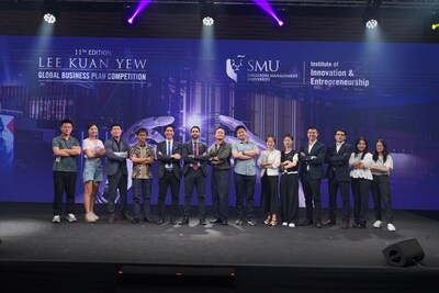 Student founders of the eight grand finalists of the 11th Lee Kuan Yew Global Business Plan Competition organised by the Institute of Innovation and Entrepreneurship of Singapore Management University in 2023.