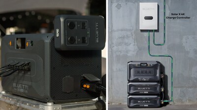 Apex 300 ecosystem accessories: Featuring the Hub D1 (left) for safe, easy DIY setup and the Solar X 4K for massive solar input capacity and rapid recharging.