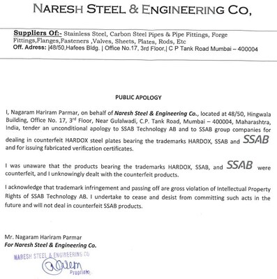 Naresh Steel Apology