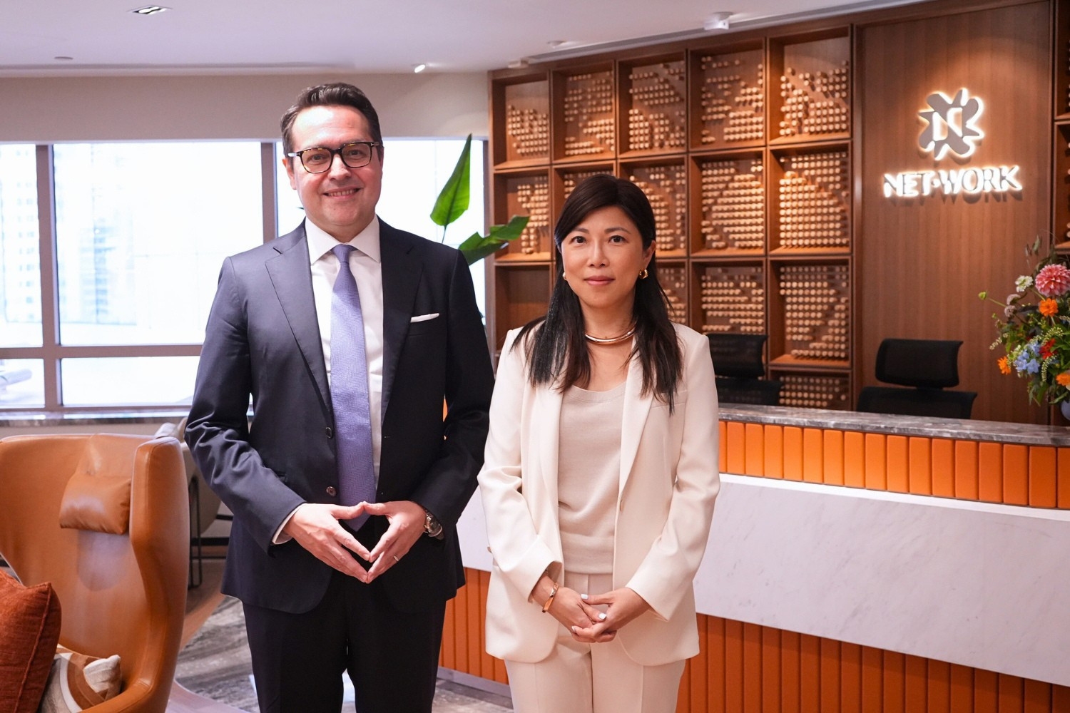 (From left) Mr. Mikael Jaeraas, Senior Director – Retail and Hong Kong Business Operation, and Ms. Helen Lau, Deputy Director – Hong Kong Business Operation, at the launch event of NET•WORK, showcasing its key features.