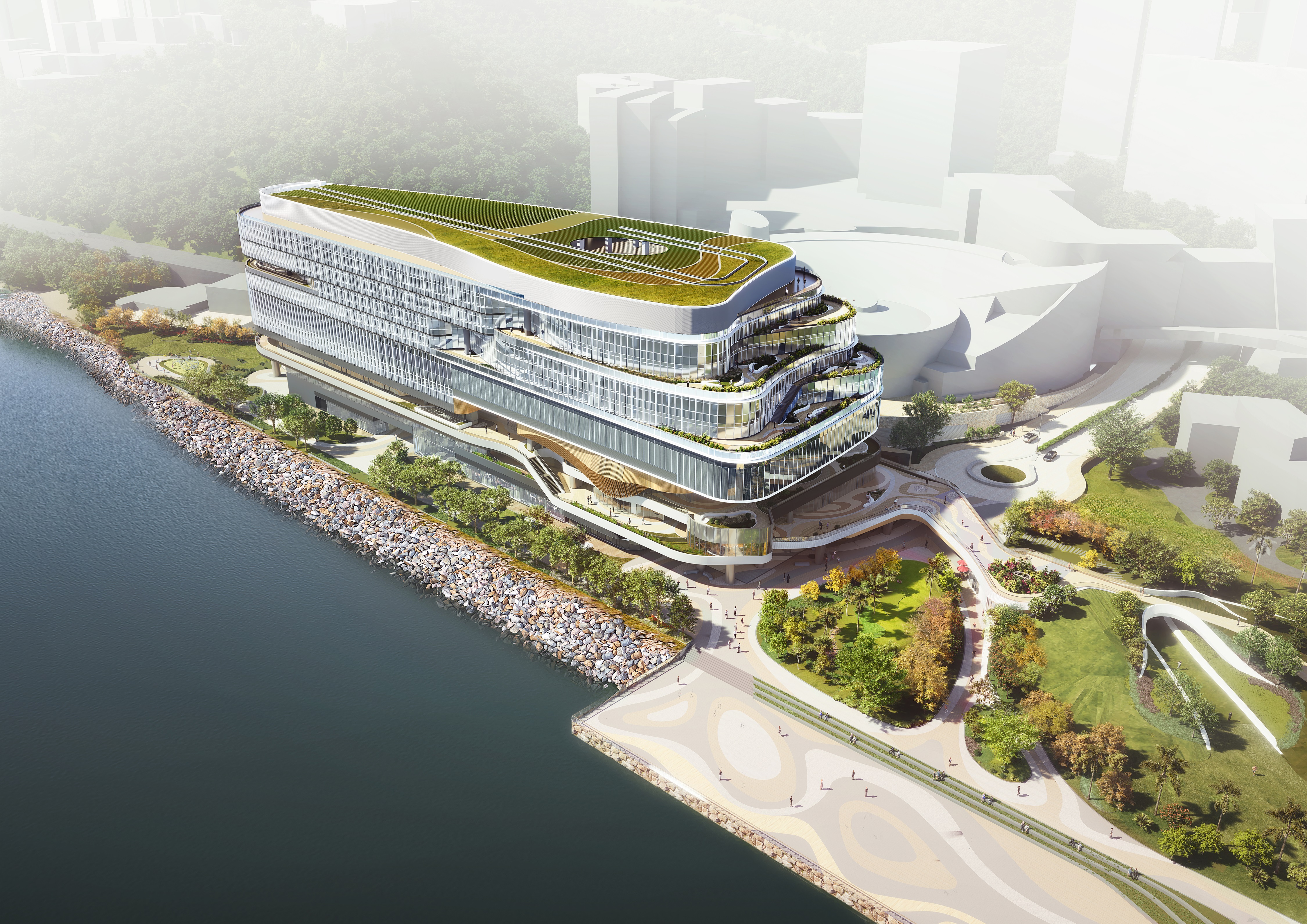 (conceptual renderings) The Cyberport 5 is set to become a prominent and significant landmark in Hong Kong’s innovation and technology (I&T) ecosystem. Equipped with next-generation digital infrastructure and advanced smart office facilities, it will bolster key I&T industries and strategic emerging sectors, attracting top-tier enterprises from the Mainland Chinese and global markets.
