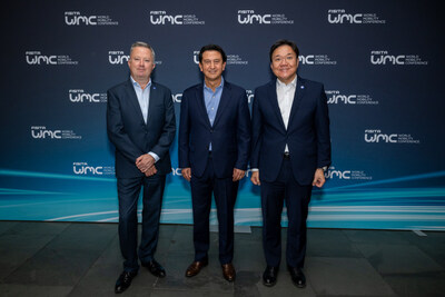 (from left) Chris Mason, CEO of FISITA; José Muñoz, Hyundai Motor Company President and CEO; ChangHwan Kim, Executive Vice President and Head of Electrification Energy Solutions Tech Unit at Hyundai Motor Group