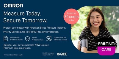 Introducing Premium Care by OMRON Healthcare Singapore – a first-of-its-kind subscription in Singapore, launched in partnership with global insurtech bolttech and insurer QBE. Designed for OMRON wireless Blood Pressure monitor users, it delivers AI-driven Blood Pressure insights, health protection, and priority services – all from just 30 cents a day. Take control of your health with smarter, proactive care.