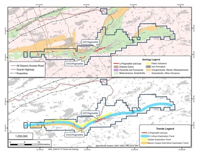 Figure 20: Property geology and mineral exploration trends. (CNW Group/Patriot Battery Metals Inc.)