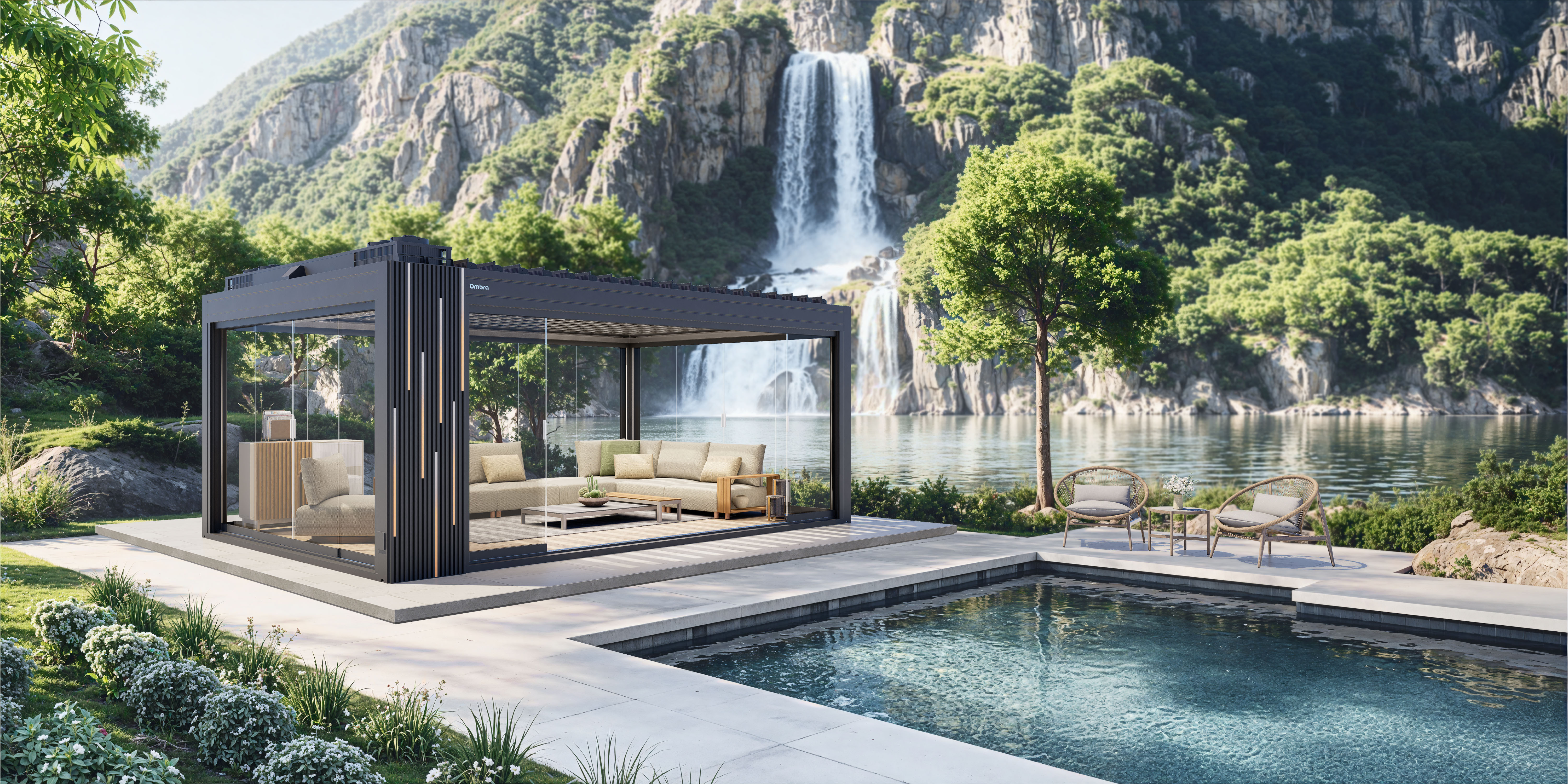 Ombra by Letright-smart pergola that combines solar innovation with luxury design, redefining sustainable outdoor living.