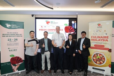 From L to R: Chef Soon Pau Voon (Co-organising Chairman, Malaysia Pastry Week 2025), David Leong (Organising Chairman, Coffee Mixology Challenge – Zero Proof, and MFBEA-PCC), Gerard Leeuwenburgh (Country Manager, Informa Markets Malaysia), Shirley Lai (Organising Chairman, Culinaire Malaysia 2025), and Rick Chee (Founder, Food Aid Foundation).