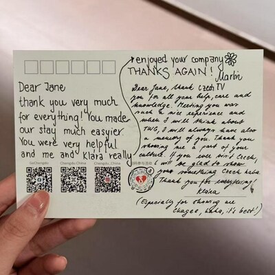 Handwritten thank-you postcard from Czech journalists