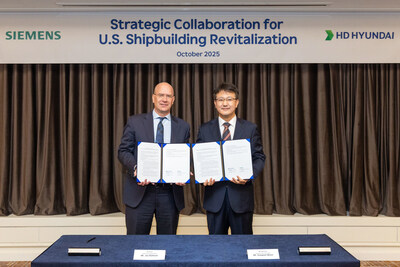HD Hyundai and Siemens recently signed a Memorandum of Understanding (MOU) on the strategic collaboration for U.S. shipbuilding revitalization at Lahan Select Hotel, Gyeongju, Korea. (From the left, Joe Bohman CTO of Siemens, Moon Sangmin, Head of Global Strategy at HD Hyundai)