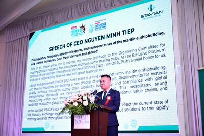 Mr. Justin, Nguyen Minh Tiep, CEO of Stavian Industrial Metal delivers a speech at VIMOX 2025