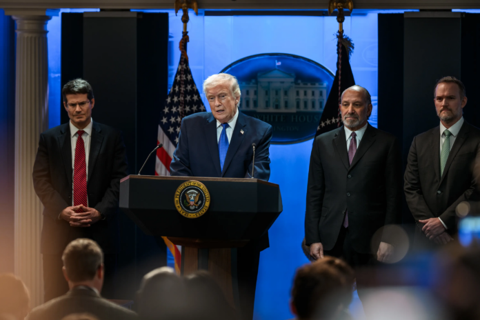 President Donald Trump delivers remarks on the Supreme Court ruling on tariffs