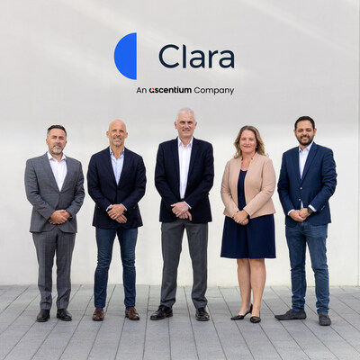 (From left to right) Lee McMahon and Patrick Rogers, Co‑Founders of Clara; Ross Munro, Chief Executive Officer of Harneys Fiduciary, An Ascentium Company; and Kathryn Burke, Managing Director of Clara, with Ahmed Arif, Co‑Founder of Clara. (From left to right) Lee McMahon and Patrick Rogers, Co‑Founders of Clara; Ross Munro, Chief Executive Officer of Harneys Fiduciary, An Ascentium Company; and Kathryn Burke, Managing Director of Clara, with Ahmed Arif, Co‑Founder of Clara.