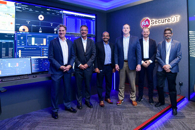 (From left) Rockwell Automation senior executives Scott Wooldridge, Regional President, Asia Pacific; Scott Genereux, Senior Vice President & Chief Revenue Officer; Matt Fordenwalt, Senior Vice President, Lifecycle Services; Inba Rathinam, Vice President  & General Manager, Lifecycle Services Head of Regions; Christian Schoening, Vice President  & General Manager, Professional & Managed Services; and Sandip Choudhari, Business Manager, Cybersecurity Services, Asia Pacific, at the launch of the new Security Operations Center in Singapore, Rockwell’s Asia Pacific headquarters.