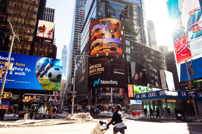 the winners of the 2025 Shoplazza Awards announced on the Nasdaq Tower