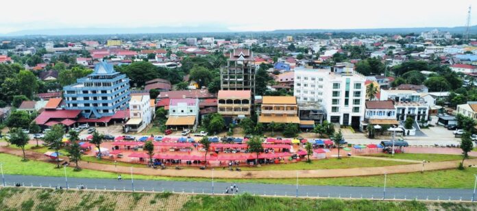 Pakse city view with Mekong and Xe Don rivers in Champasak Province Laos