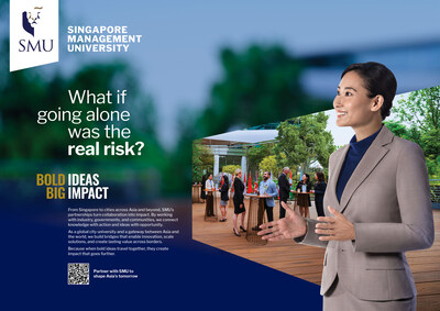 This ad highlights SMU’s collaboration with industry, government and communities to co-create solutions and scale impact across borders.