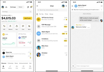 Binance Chat lets users connect with friends and family, join discussions, share content, manage assets, and move crypto without switching between apps. Figures and text for illustration purposes only. Binance Chat lets users connect with friends and family, join discussions, share content, manage assets, and move crypto without switching between apps. Figures and text for illustration purposes only.