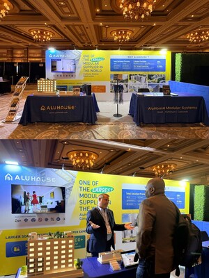 AluHouse staff introduce the upcoming U.S. multifamily project to clients at the booth AluHouse staff introduce the upcoming U.S. multifamily project to clients at the booth