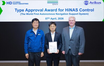 Avikus, HD Hyundai’s specialized autonomous navigation company, obtained Type Approval from DNV on Tuesday, the 7th, for its autonomous navigation system, “HiNAS Control” (from left: Sangkyun Lee, Vice Chairman of HD Hyundai Heavy Industries; Lim Do-hyeong, CEO of Avikus,; and Vidar Dolonen, Korea and Japan Region Manager of DNV).
