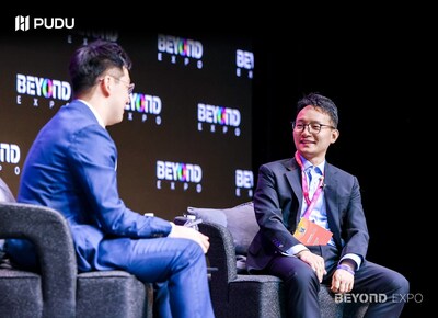 Pudu Robotics Founder & CEO Felix Zhang at a BEYOND Expo 2026 fireside chat.