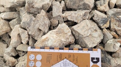 Figure 5: Crushed spodumene pegmatite ready for shipment to the SGS (Lakefield) facility in Ontario for DMS processing with a head-grade assaying 3.61% Li2O
