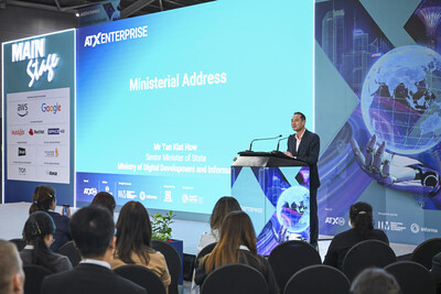 Senior Minister of State, Ministry of Digital Development and Information Mr. Tan Kiat How delivering an address at ATxEnterprise 2026