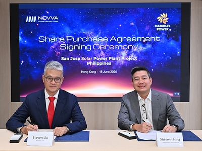 NOVVA Group CEO Steven Liu (left) and Mabuhay Power Holdings Corporation Chairman Sherwin Hing (right) sign the agreement for SJSP. NOVVA Group CEO Steven Liu (left) and Mabuhay Power Holdings Corporation Chairman Sherwin Hing (right) sign the agreement for SJSP.