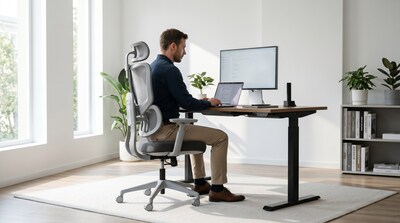 A professional working from home, fully supported by the advanced dynamic lumbar system of the upcoming Sunaofe Atlas ergonomic chair. A professional working from home, fully supported by the advanced dynamic lumbar system of the upcoming Sunaofe Atlas ergonomic chair.