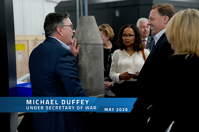 Titomic CEO & Managing Director Jim Simpson showcases a large-scale warhead component to Under Secretary of Defense Michael Duffey during a visit to Titomic USA, May 2026. Titomic CEO & Managing Director Jim Simpson showcases a large-scale warhead component to Under Secretary of Defense Michael Duffey during a visit to Titomic USA, May 2026.