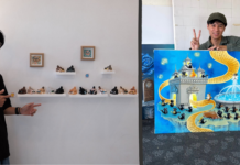Artwork from Like a Cat’s Tiny Life exhibition by seven Lao artists in Vientiane