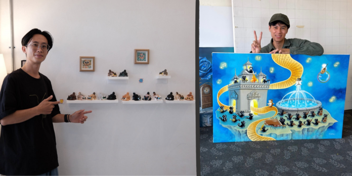 Artwork from Like a Cat’s Tiny Life exhibition by seven Lao artists in Vientiane