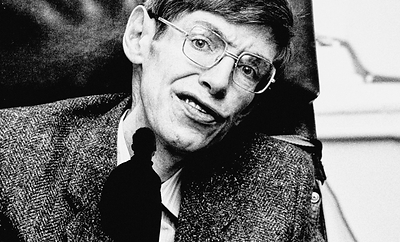 Model wearing the Bremont Supernova Chronograph looking at an image of Stephen Hawking. Model wearing the Bremont Supernova Chronograph looking at an image of Stephen Hawking.