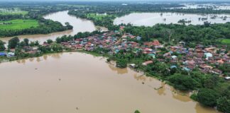 Floods from the Xe Bangfai river surpassed its flood level in Nongbok District Khammouane Province on 11 August 2026.