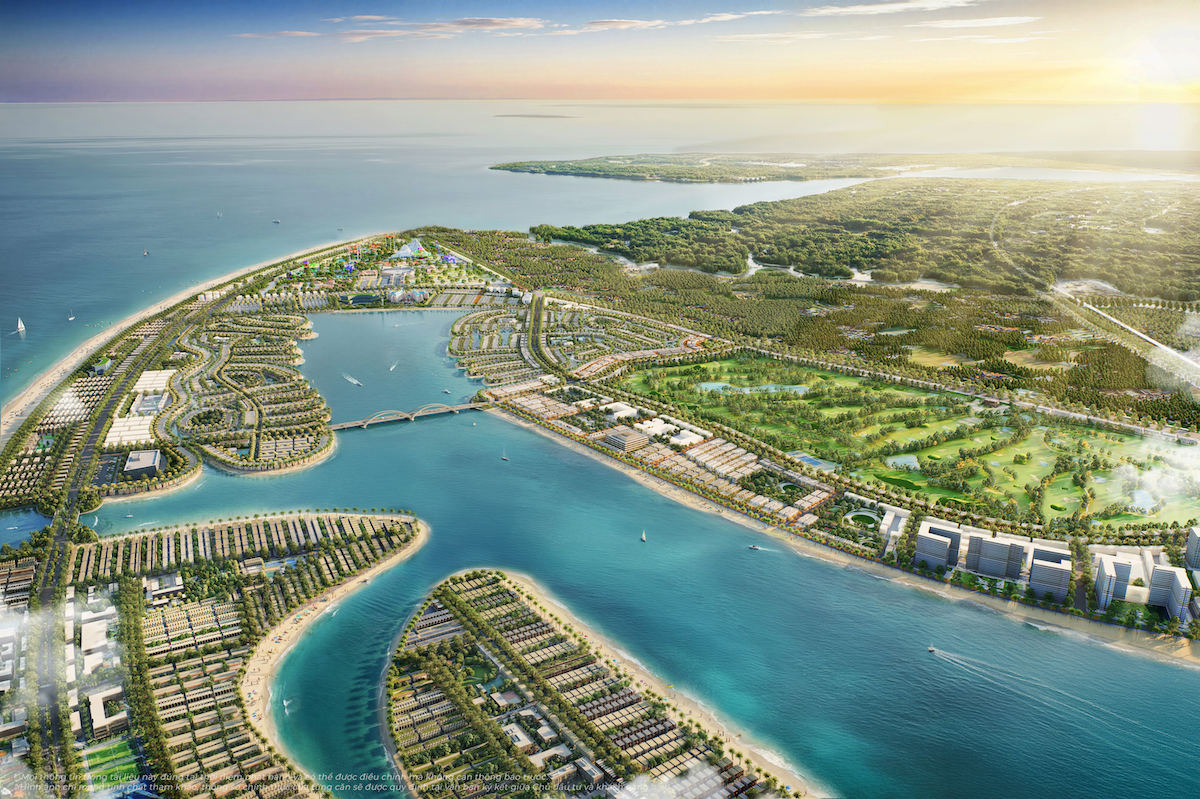 An aerial perspective of Vinhomes Green Paradise in Can Gio, illustrating the integration of modern urban infrastructure with active ecological restoration to foster long-term environmental resilience.