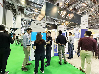 Attendees engage with Armstrong Fluid Technology representatives at the Ontario Canada Pavilion during BEX Asia 2026 in Singapore. Attendees engage with Armstrong Fluid Technology representatives at the Ontario Canada Pavilion during BEX Asia 2026 in Singapore.