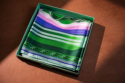 Named “Voyage of Talents,” the scarf is inspired by the talent cultivation in the Northern Metropolis. It incorporates interlocking knots and interwoven ribbon, symbolising unity and collective strength. The fluid lines at its centre extend like newly formed veins, representing the vibrant energy of the region as a new engine of growth. Named “Voyage of Talents,” the scarf is inspired by the talent cultivation in the Northern Metropolis. It incorporates interlocking knots and interwoven ribbon, symbolising unity and collective strength. The fluid lines at its centre extend like newly formed veins, representing the vibrant energy of the region as a new engine of growth.