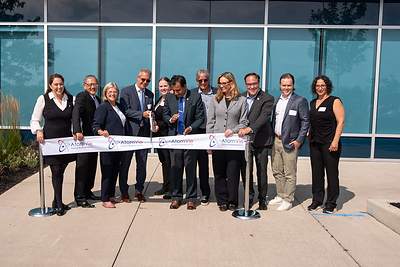 Ribbon cutting at the Grand Opening of AtomVie Global Radiopharma’s new purpose-built radiopharmaceutical manufacturing facility in Hamilton, Ontario. Ribbon cutting at the Grand Opening of AtomVie Global Radiopharma’s new purpose-built radiopharmaceutical manufacturing facility in Hamilton, Ontario.