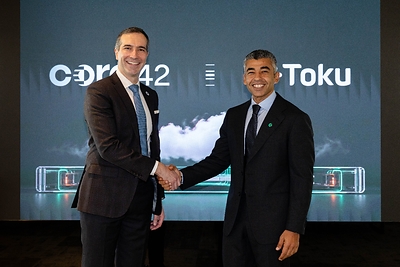 From left to right: Thomas Laboulle, Founder and CEO of Toku Ltd. and Ahmed Labib, Vice President, Partnerships and Ecosystems, Core42 at the signing ceremony in Abu Dhabi, 2 October 2026. From left to right: Thomas Laboulle, Founder and CEO of Toku Ltd. and Ahmed Labib, Vice President, Partnerships and Ecosystems, Core42 at the signing ceremony in Abu Dhabi, 2 October 2026.