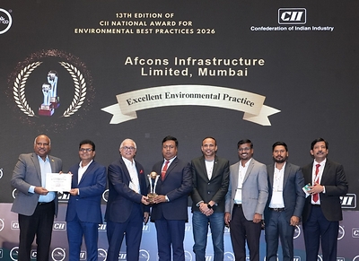 L-R: Mr. Mihir Mishra, Vice President - CPE, Afcons (2nd from left), Mr. Sumon Paul, Assistant General Manager - HSE (4th from left), along with the Afcons team, received the award L-R: Mr. Mihir Mishra, Vice President - CPE, Afcons (2nd from left), Mr. Sumon Paul, Assistant General Manager - HSE (4th from left), along with the Afcons team, received the award